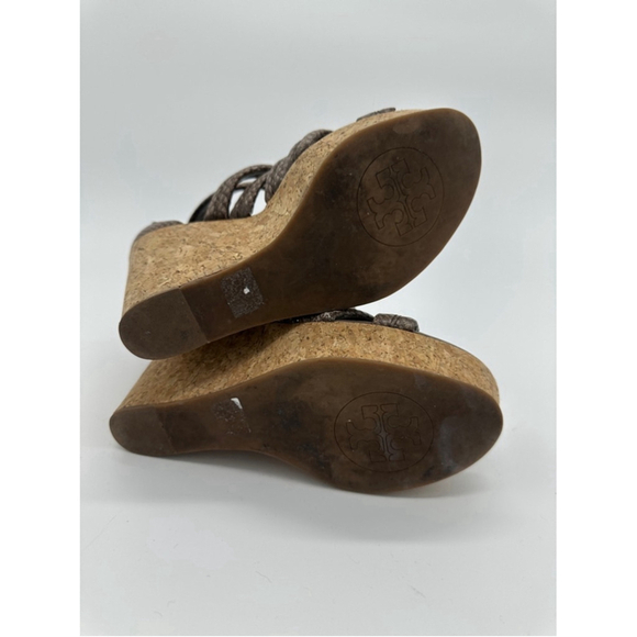 Tory Burch Wedge Sandals Taupe Snakeskin Size 6.5M - Picture 7 of 7
